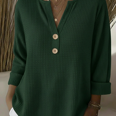 Textured waffle knit button sweater in green