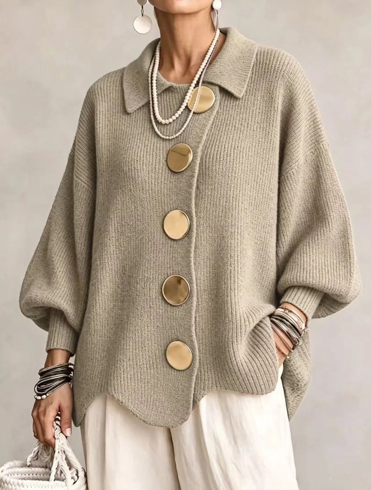 Oversized Collared Button Cardigan