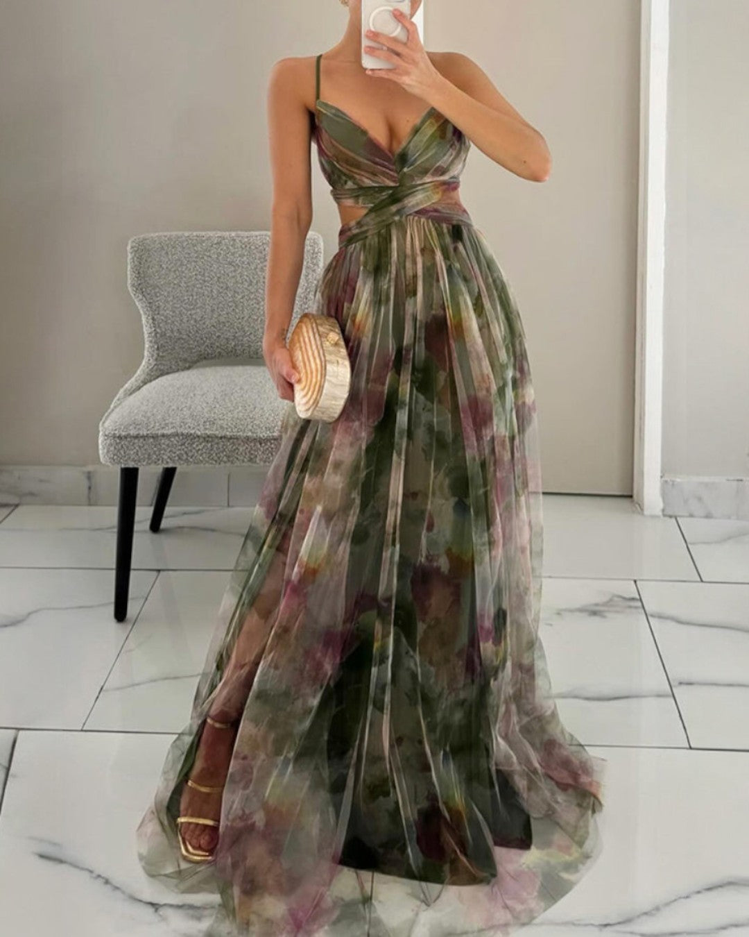 Watercolor Chiffon Maxi Dress