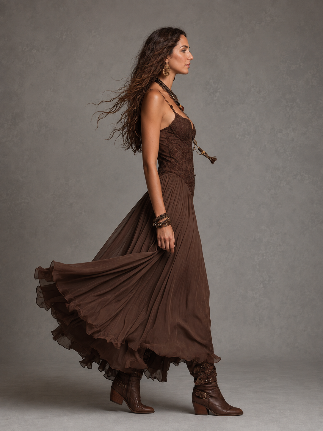 Lace corset maxi dress full length
