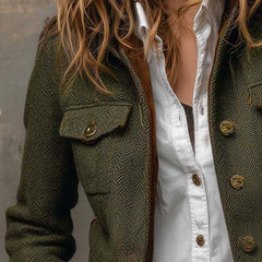 Herringbone Contrast-Trim Blazer