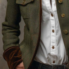 Herringbone Contrast-Trim Blazer