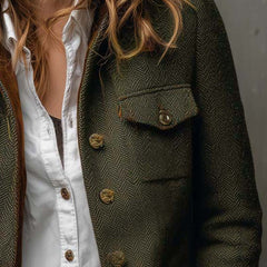 Herringbone Contrast-Trim Blazer