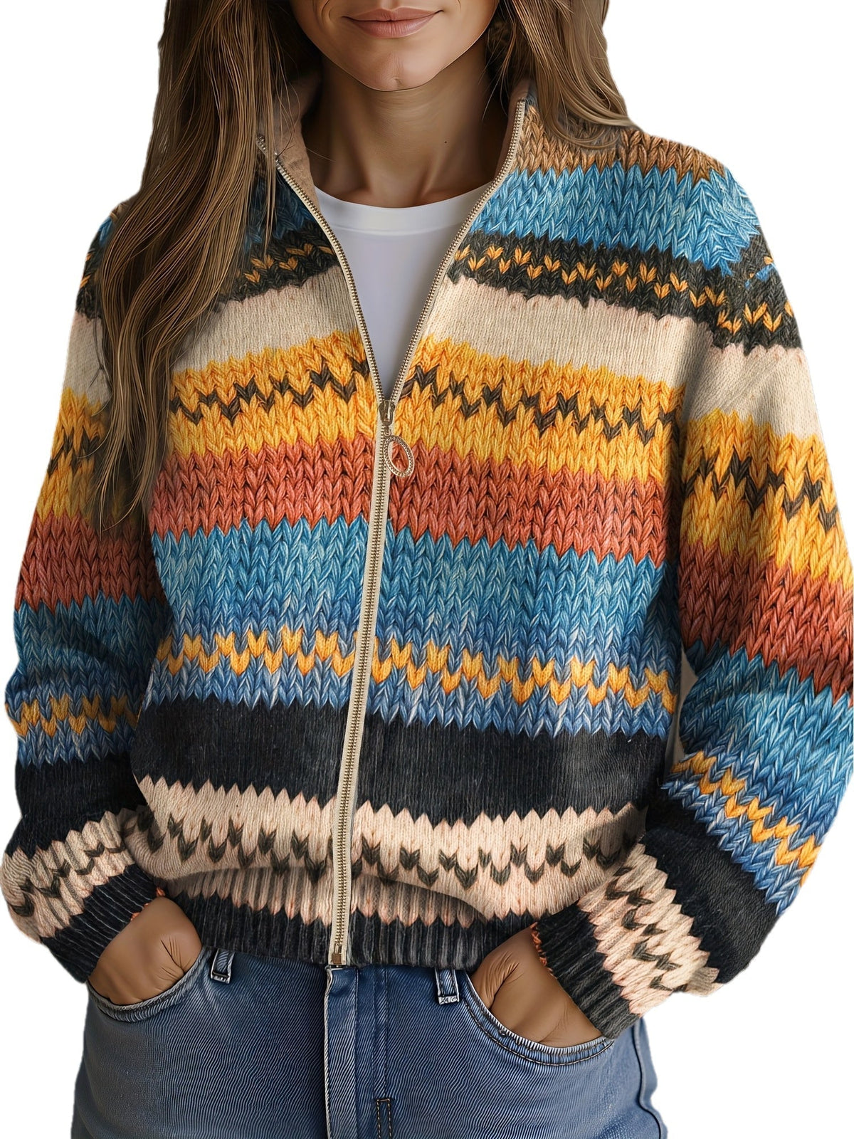 Multicolor Zigzag Striped Knit Cardigan