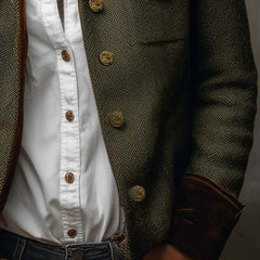 Herringbone Contrast-Trim Blazer