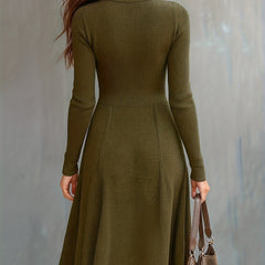 Zip-Front Long-Sleeve Fitted Midi Dress for Women