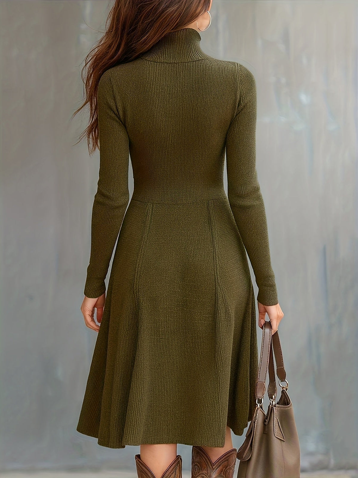 Zip-Front Long-Sleeve Fitted Midi Dress for Women