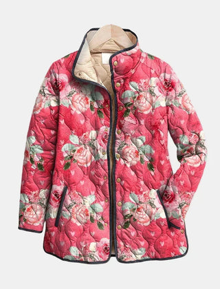 Charming Pink Floral Print Quilted Jacket