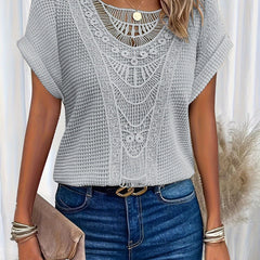 Top with Round Neck and Lace Trim