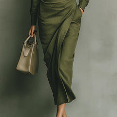 Collared Button-Front Draped-Waist Midi Dress for Women