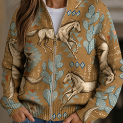 Desert Horse and Cactus Zip Cardigan