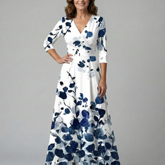 Natalie | Wrap-Neckline Midi Dress with 3/4 Sleeves