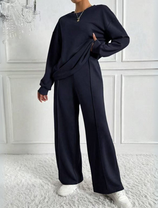 Casual Long Sleeve Sweatshirt and High Waist Pants Set
