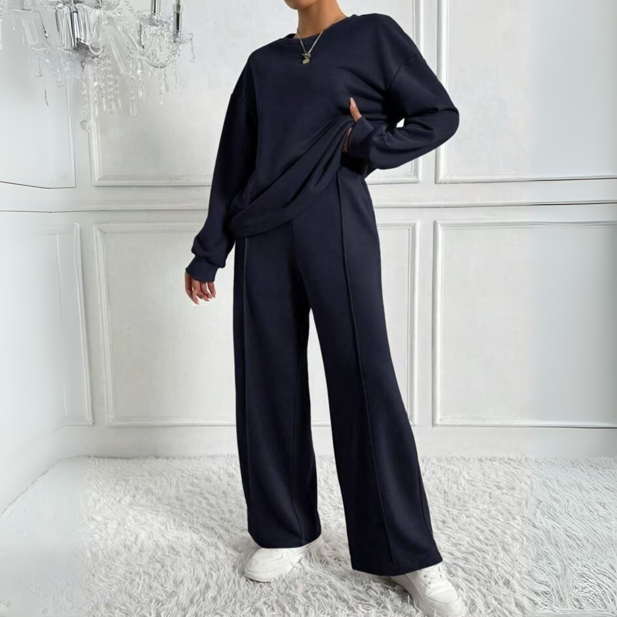 Casual Long Sleeve Sweatshirt and High Waist Pants Set