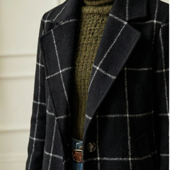 Plaid Wool-Blend Long Coat