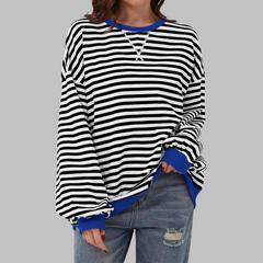 Casual Long Sleeve Round Neck Striped Shirt