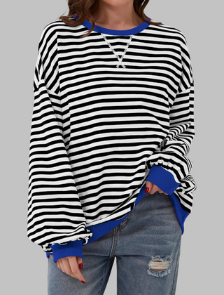 Casual Long Sleeve Round Neck Striped Shirt