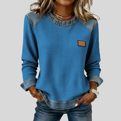 Patchwork Design Waffle Sweatshirt