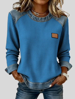 Patchwork Design Waffle Sweatshirt