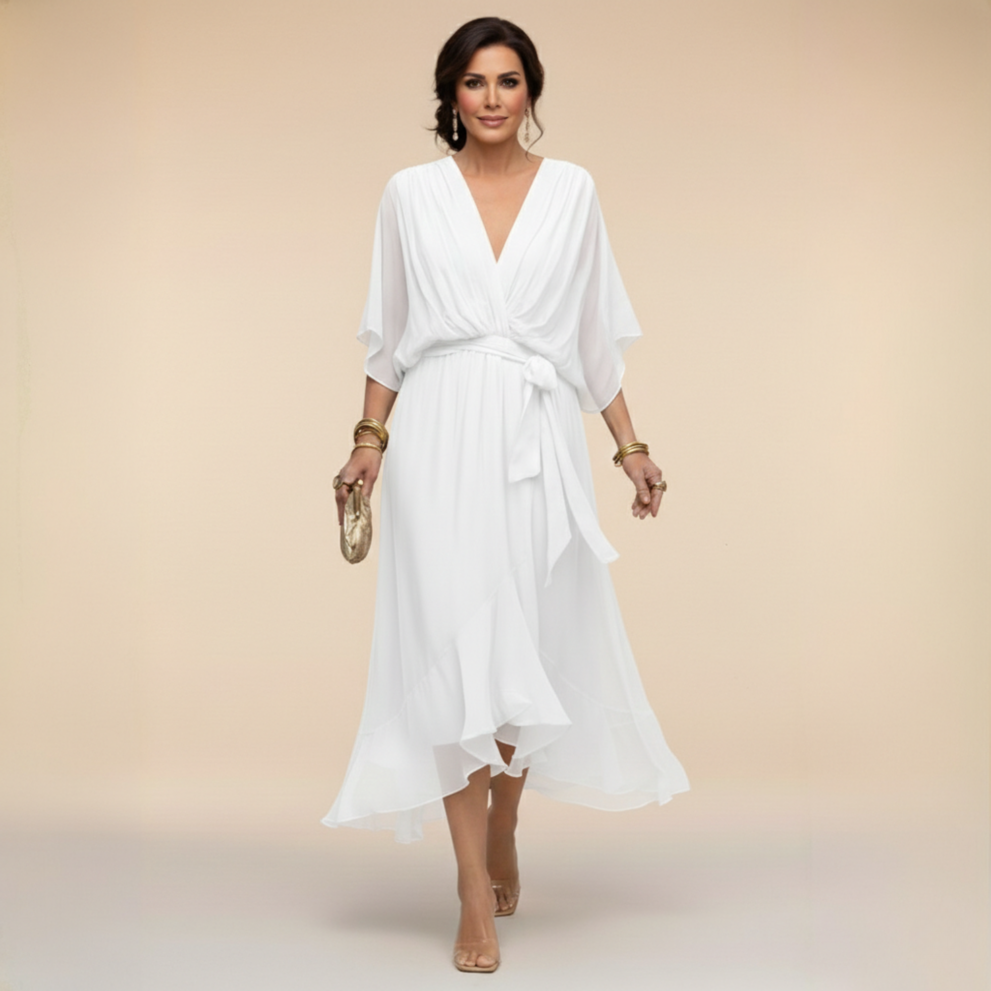Monique | V-Neck Chiffon Midi Dress