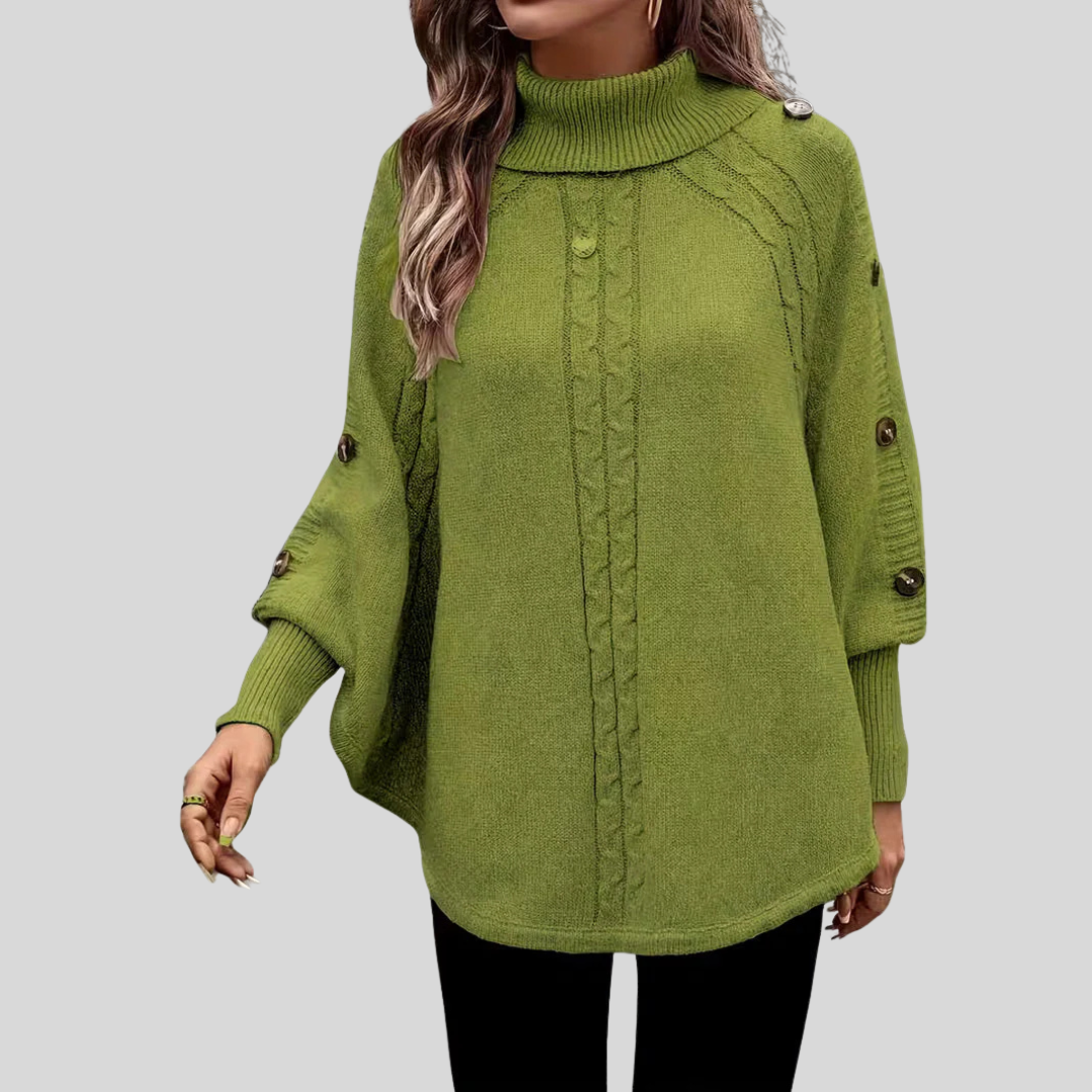 High-Neck Cable-Knit Sweater