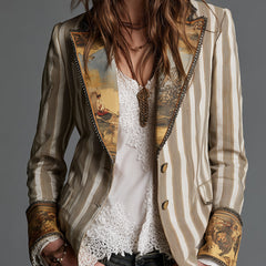 Artful Striped Lapel Blazer