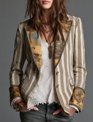 Artful Striped Lapel Blazer