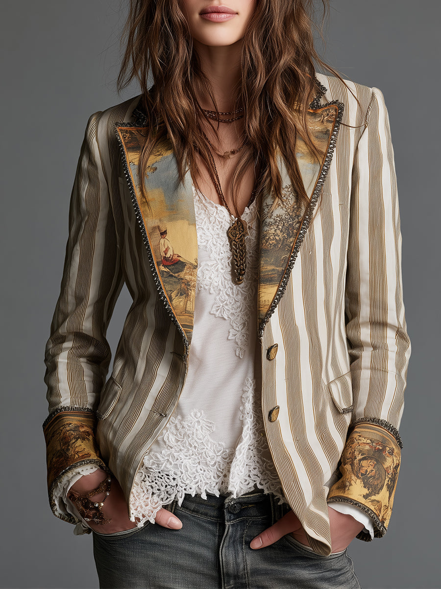 Artful Striped Lapel Blazer
