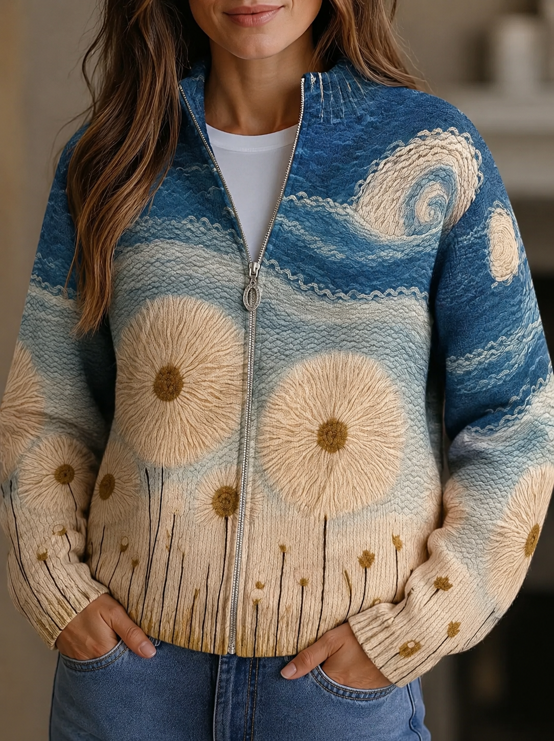 Dandelion Meadow Quilted Zip Cardigan
