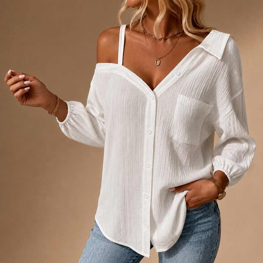 Off-Shoulder Linen Shirt
