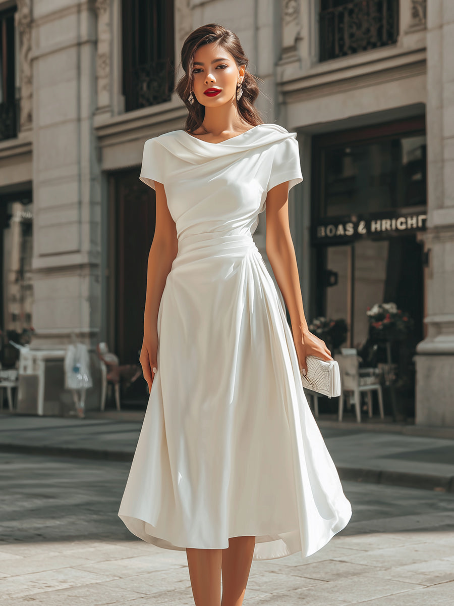 Celeste | Asymmetric Draped Midi Dress