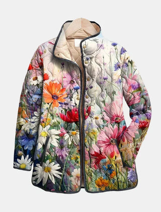 Charming Vintage Floral Print Quilted Jacket