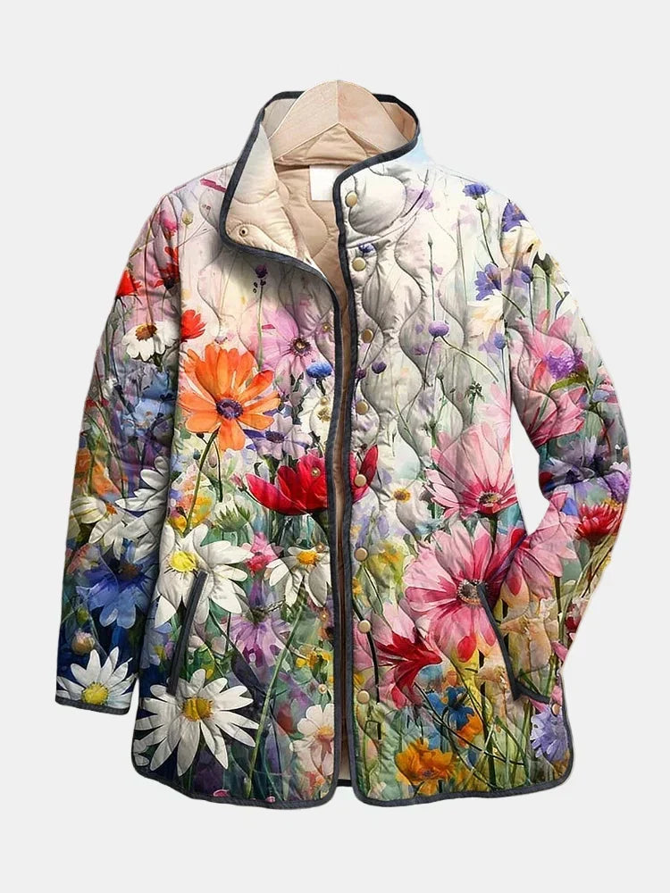 Charming Vintage Floral Print Quilted Jacket