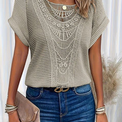 Top with Round Neck and Lace Trim