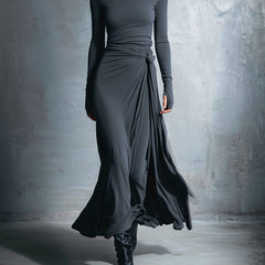 Long-Sleeve Side-Tie Draped Maxi Dress for Women