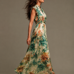 Painted tropical print maxi dress full length