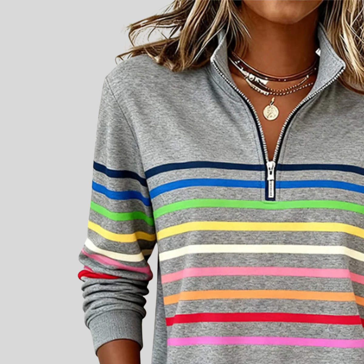 Colourful Striped Quarter-Zip Sweatshirt