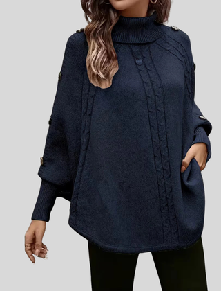 High-Neck Cable-Knit Sweater