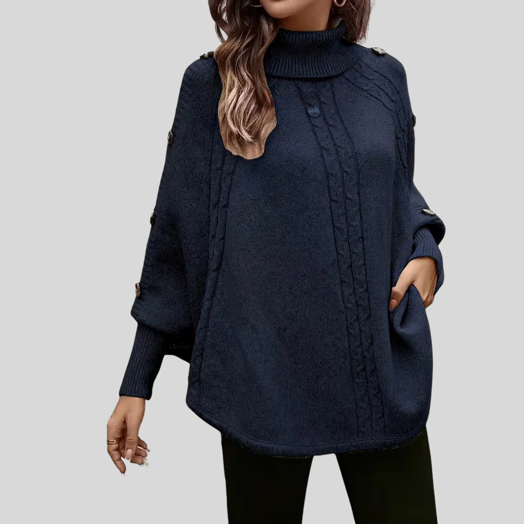 High-Neck Cable-Knit Sweater