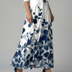 Natalie | Wrap-Neckline Midi Dress with 3/4 Sleeves