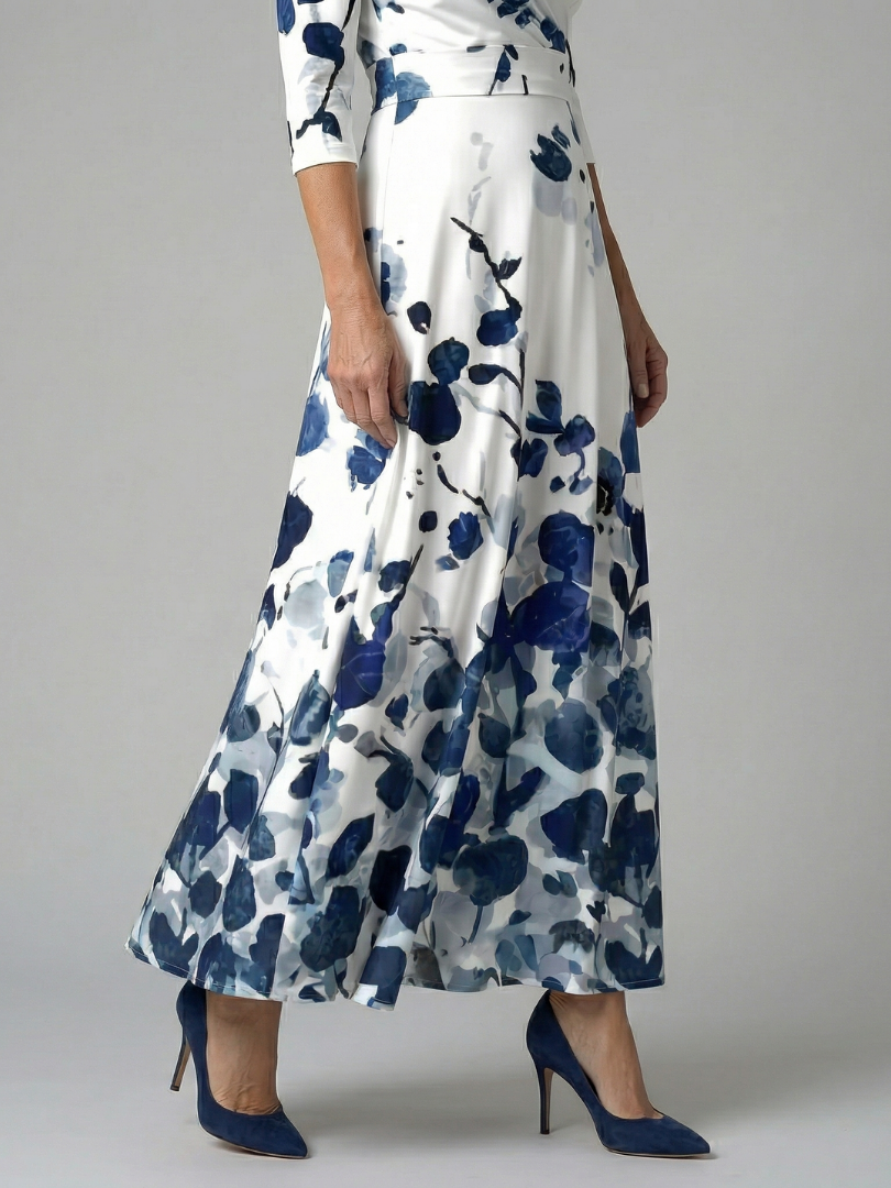 Natalie | Wrap-Neckline Midi Dress with 3/4 Sleeves