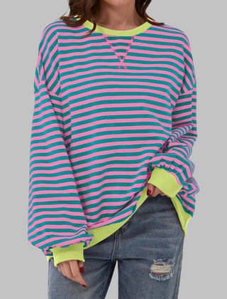 Casual Long Sleeve Round Neck Striped Shirt