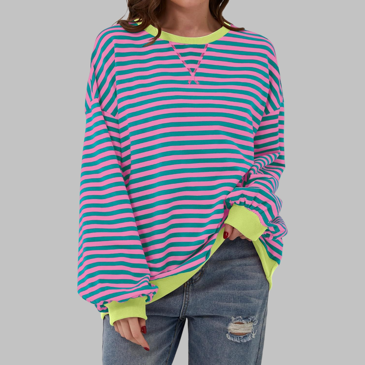 Casual Long Sleeve Round Neck Striped Shirt