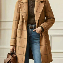 Plaid Wool-Blend Long Coat