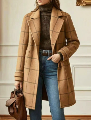 Plaid Wool-Blend Long Coat