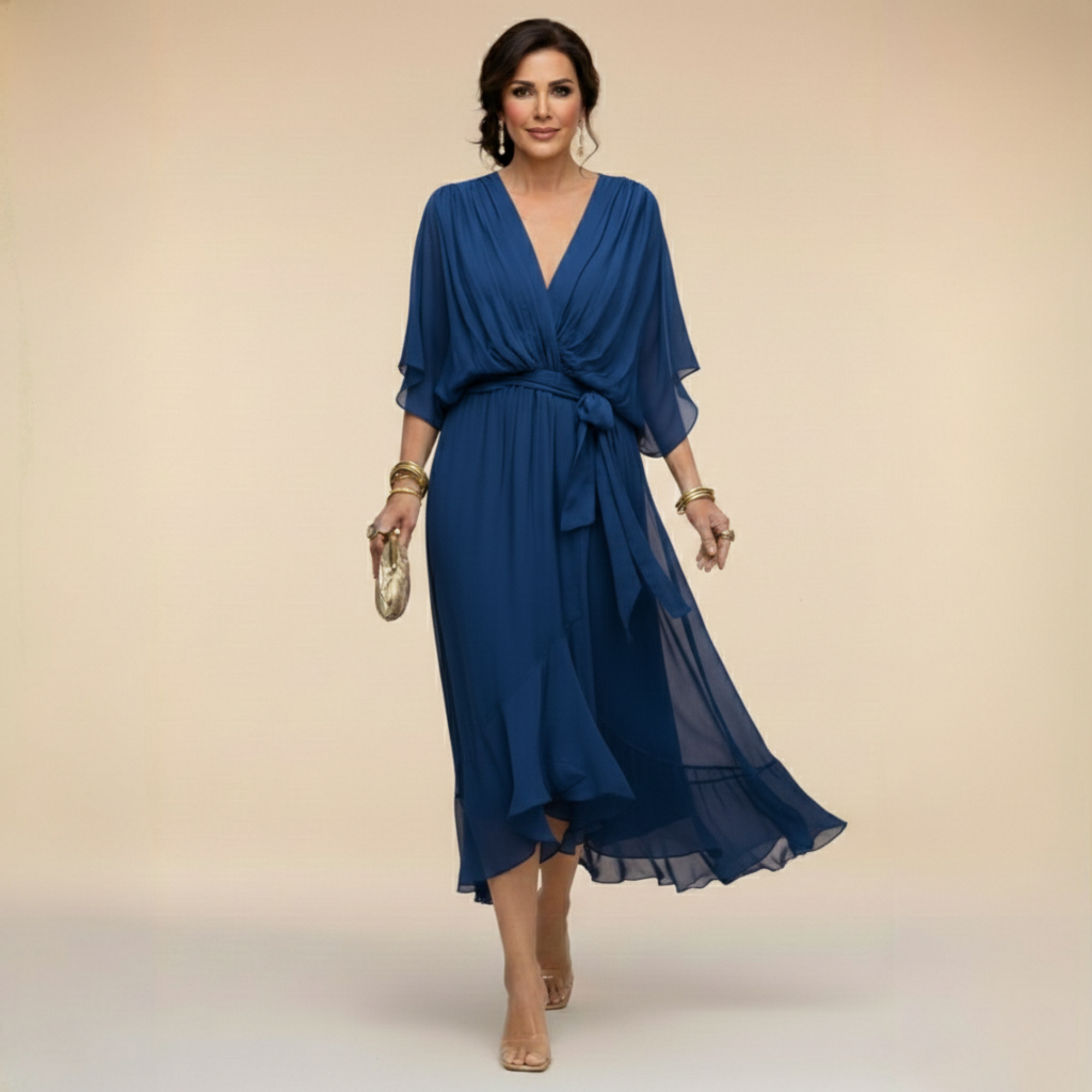 Monique | V-Neck Chiffon Midi Dress