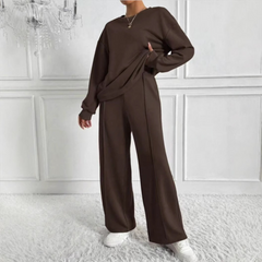 Casual Long Sleeve Sweatshirt and High Waist Pants Set