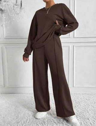 Casual Long Sleeve Sweatshirt and High Waist Pants Set