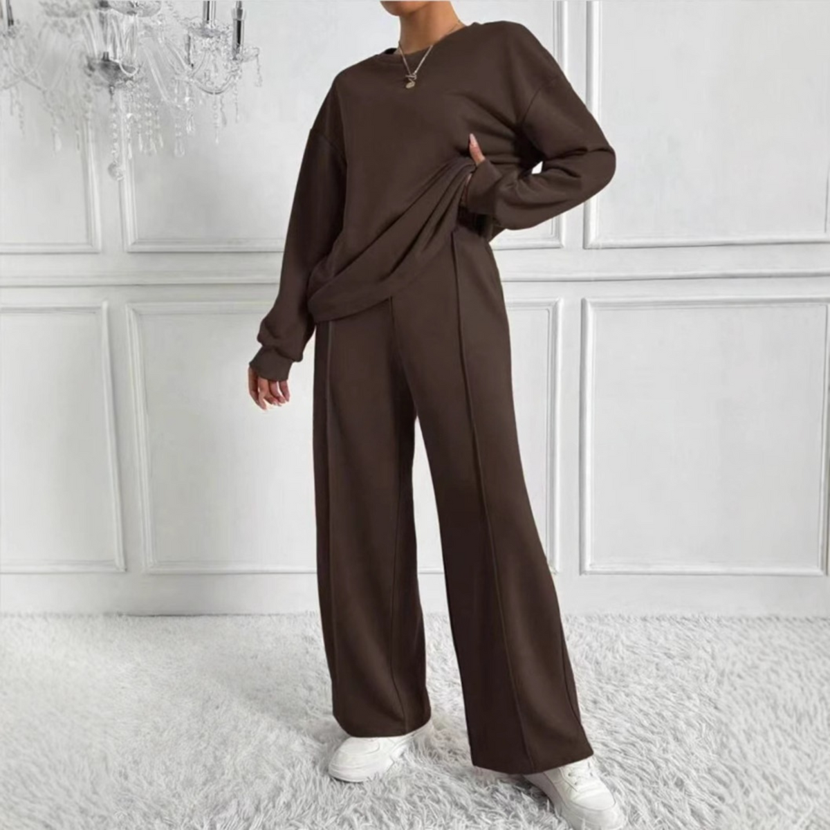 Casual Long Sleeve Sweatshirt and High Waist Pants Set