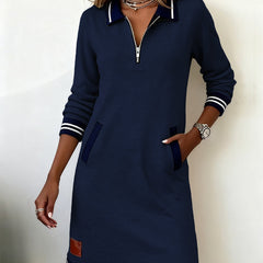 Casual Long Sleeve Dress with Zip Closure